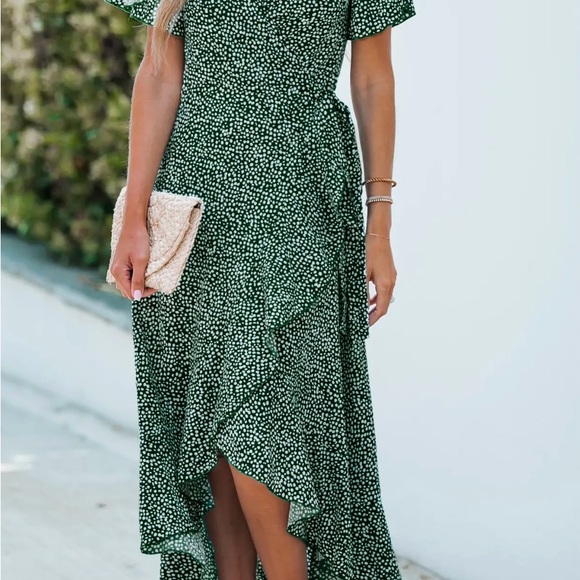 Cupshe Green and White Flutter Sleeve Wrap Maxi Dress - Picture 1 of 4
